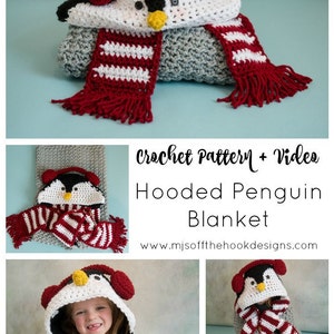 CROCHET PATTERN Hooded Penguin Blanket / Pdf digital download / winter penguin blanket / scarf and earmuffs penguin image 10