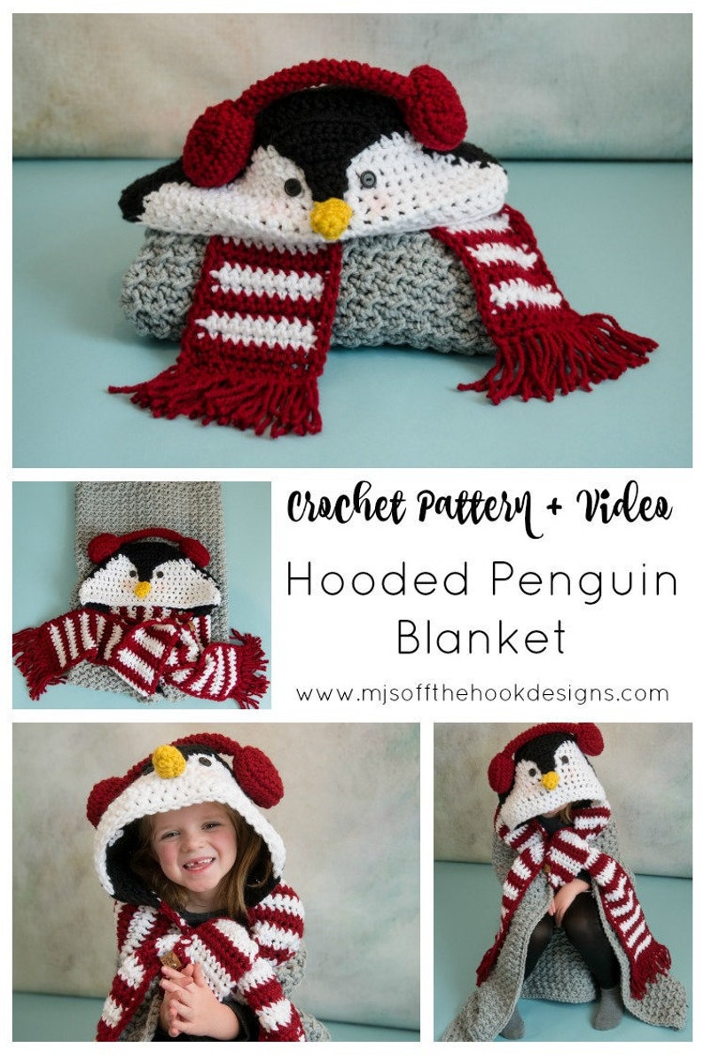 CROCHET PATTERN Hooded Penguin Blanket / Pdf digital download / winter penguin blanket / scarf and earmuffs penguin image 10