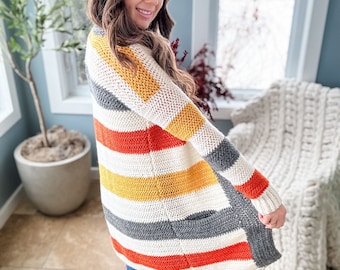 CROCHET PATTERN Everyday Striped Cardigan / Pdf Digital Download / Striped Sweater / Crochet Cardigan /