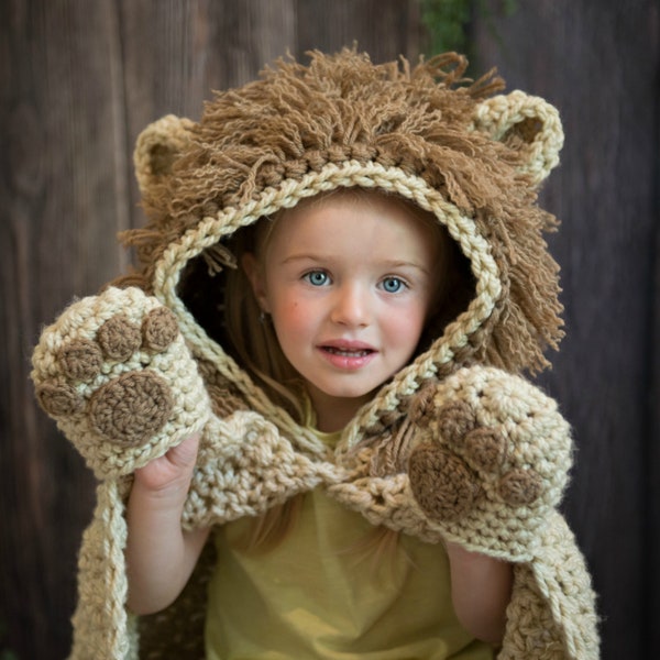 CROCHET PATTERN Hooded Lion Blanket / Lion Costume / Jungle Blanket / Hooded Kids Blanket /