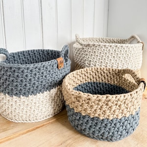CROCHET PATTERN & VIDEO/Two-Toned Nesting Baskets, Crochet Basket Pattern, 3 sizes included, Pdf digital download, Perfect for gifting