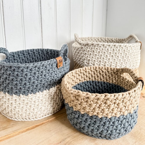 CROCHET PATTERN & Video/two-toned Nesting Baskets, Crochet Basket