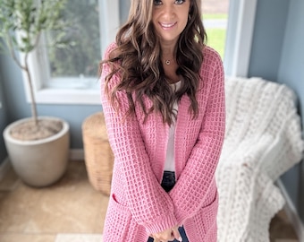 CROCHET PATTERN & VIDEO/ Waffle Stitch Cardigan, Sizes Xs-5x, Crochet Cardigan Pattern, One-piece Construction
