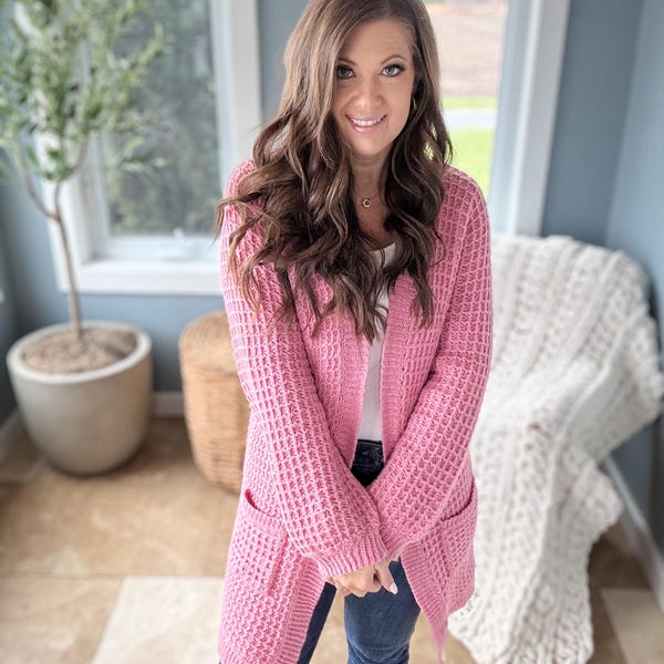 CROCHET PATTERN & VIDEO/ Waffle Stitch Cardigan, Sizes Xs-5x, Crochet Cardigan Pattern, One-piece Construction