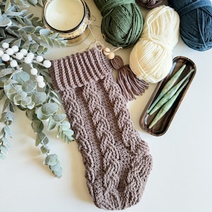 CROCHET PATTERN// Cozy Cottage Cabled Stocking, Crochet Cable Stocking, Crochet Stocking Pattern, Christmas Crochet Pattern image 9