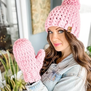 CROCHET PATTERN / Beginner Bulky Mittens & Hat Set