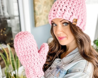 CROCHET PATTERN / Beginner Bulky Mittens & Hat Set