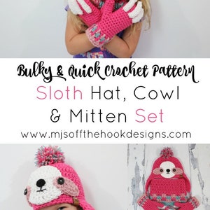 CROCHET PATTERN Sloth Hat, Cowl and Mitten Set image 10