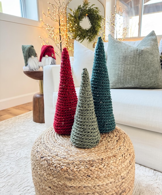 CROCHET PATTERN & VIDEO/ Rustic Holiday Trees, Crochet Christmas Holiday Decor, Winter Decor, Gift, Easy Crochet, Home, Crochet Tree Pattern