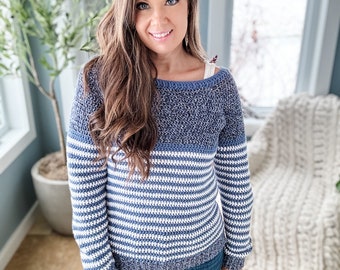 CROCHET PATTERN & VIDEO/ So Soft Striped Raglan Pullover, crochet sweater pattern, children's and adult sizes, easy crochet