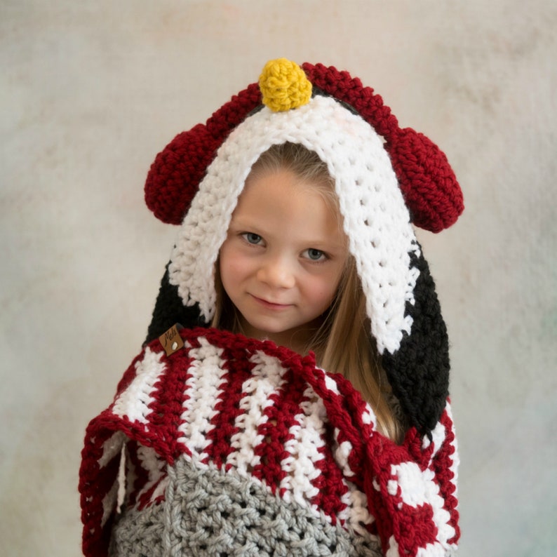 CROCHET PATTERN Hooded Penguin Blanket / Pdf digital download / winter penguin blanket / scarf and earmuffs penguin image 8