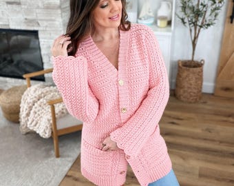 CROCHET PATTERN & VIDEO/ Timeless Star Stitch Cardigan, Women's Crochet Cardigan Pattern, Sizes Xs-5X, Flat Cardigan, Schematic, Pdf,