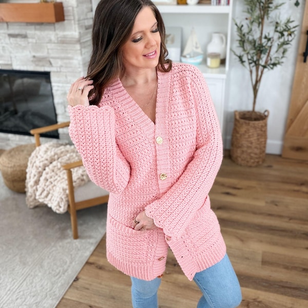 CROCHET PATTERN & VIDEO/ Timeless Star Stitch Cardigan, Women's Crochet Cardigan Pattern, Sizes Xs-5X, Flat Cardigan, Schematic, Pdf,