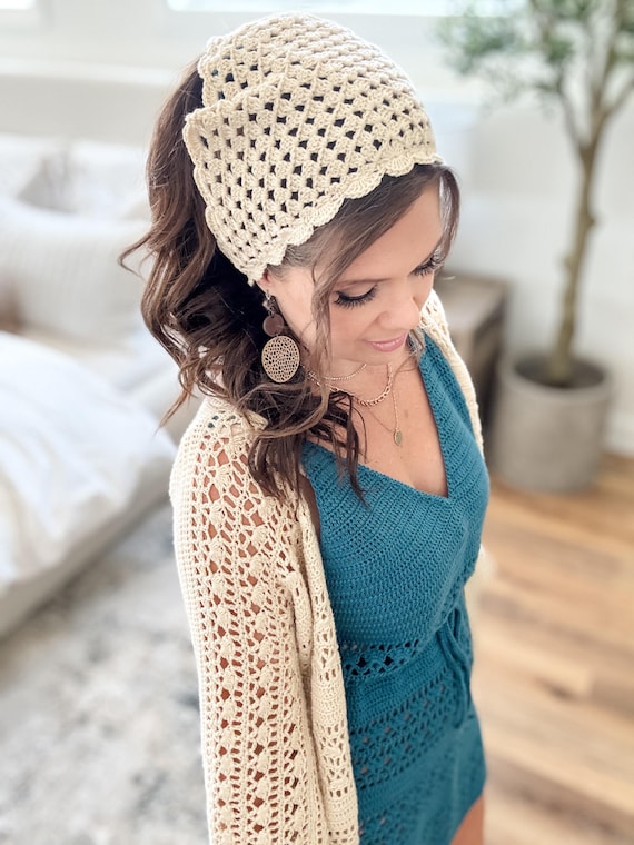 CROCHET PATTERN & VIDEO/ Caribbean Boho Bandana, Women display picture 1