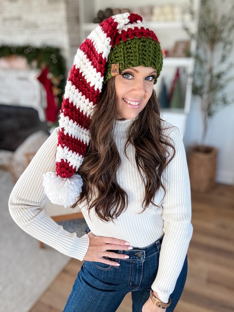 CROCHET PATTERN & VIDEO/ Christmas Elf Hat, Santa Hat, Crochet Hat pdf Pattern image 6