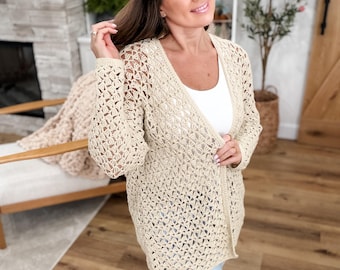 CROCHET PATTERN & VIDEO/ Crochet Lacy Spring Cardigan, crochet lace cardigan, summer crochet cardigan, pdf crochet pattern, sizes xs-5x