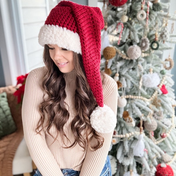 CROCHET PATTERN & VIDEO / Santa Hat Crochet Pattern, Festive Holiday Pattern, Santa hat with fur in sizes baby to adult