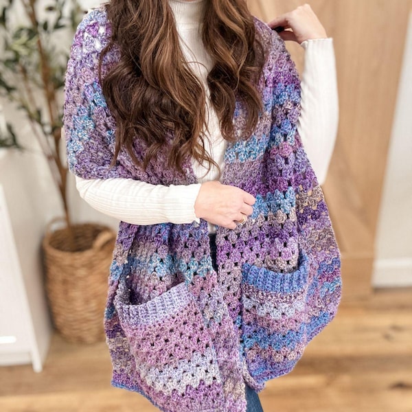 CROCHET PATTERN & VIDEO/ Chunky Granny Stitch Pocket Shawl, Crochet Shawl WIth Pockets Pattern, Easiest Crochet Pattern, Beginner, Easy, Pdf