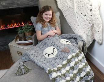 CROCHET PATTERN Sleepy Owl Cocoon Blanket