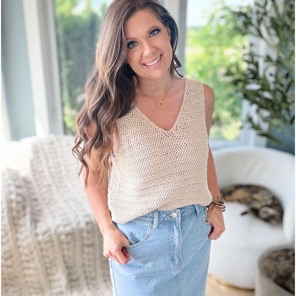 CROCHET PATTERN & VIDEO/ Ruby-V Tank Top, summer crochet top, crochet tank top, sizes Xs-5X, easy crochet top pattern, pdf