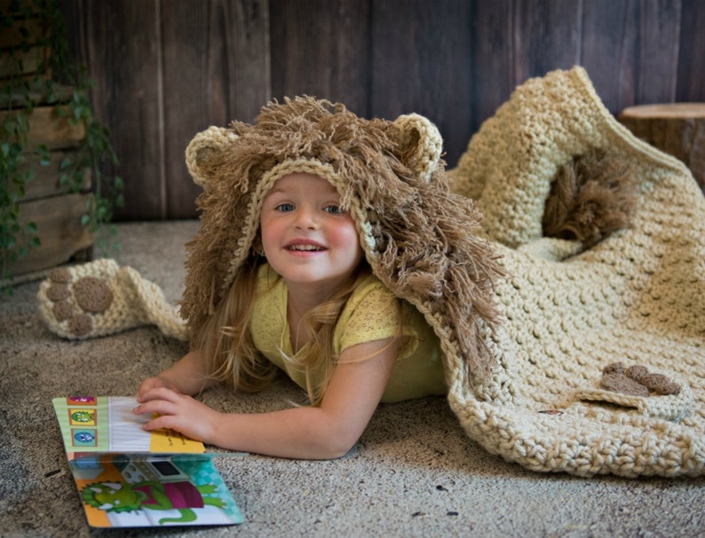 CROCHET PATTERN Hooded Lion Blanket / Lion Costume / Jungle Blanket / Hooded Kids Blanket / image 4