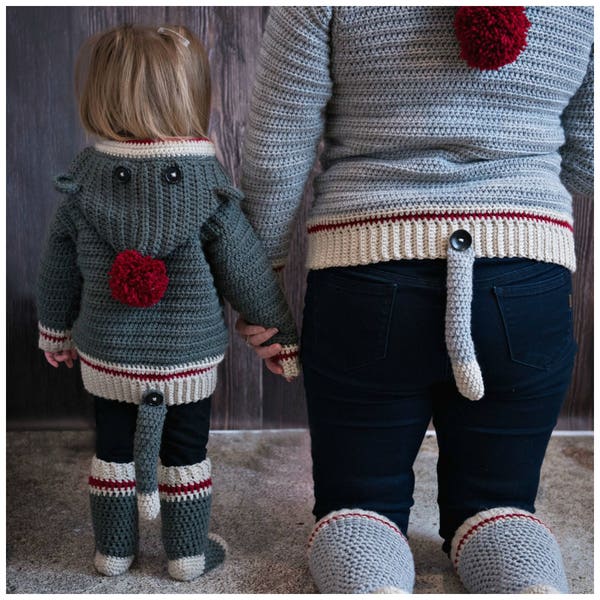 CROCHET PATTERN Child & Adult Sock Monkey Set