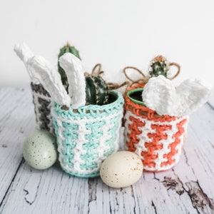 CROCHET PATTERN / Easter mosaic plant pot cover pattern image 5