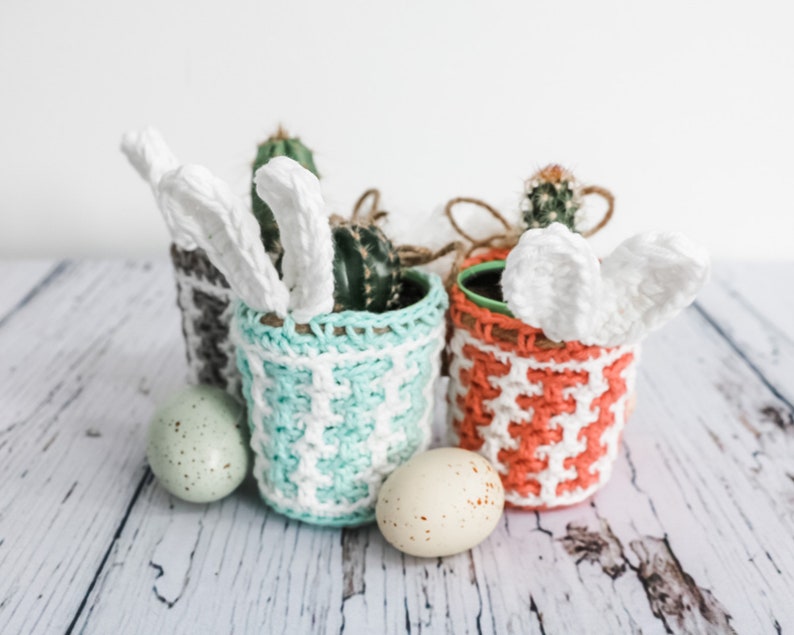 CROCHET PATTERN / Easter mosaic plant pot cover pattern image 5