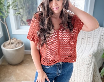 CROCHET PATTERN & VIDEO/ Rusty Road Crop Top, womens crochet top pattern, sizes xs-5x, crochet lace, easy crochet shirt pattern, summer top