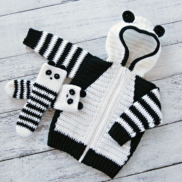 CROCHET PATTERN Panda Hoodie and Crochet Socks - Panda Hoodie Crochet Pattern - Panda Hoodie and Socks Pattern by MJ Off The Hook Design