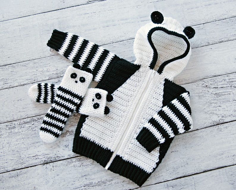 CROCHET PATTERN Panda Hoodie and Crochet Socks Panda Hoodie Crochet Pattern Panda Hoodie and Socks Pattern by MJ Off The Hook Design image 1