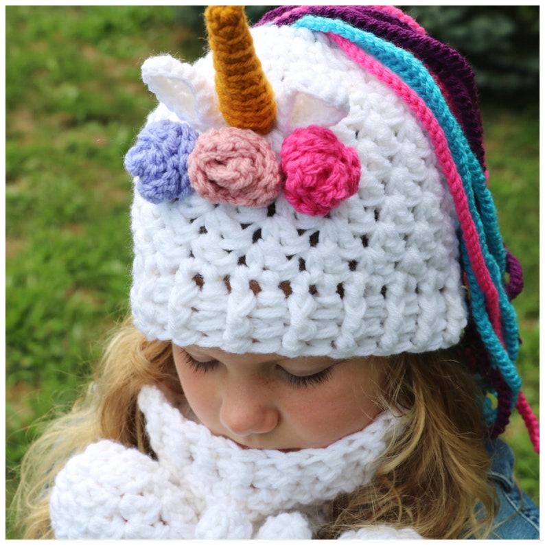 CROCHET PATTERN Unicorn Ponytail hat Set image 6