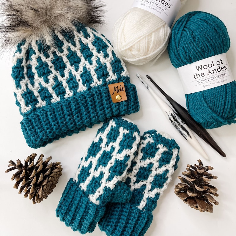 CROCHET PATTERN / Modish Mosaic Hat & Mittens Set image 2