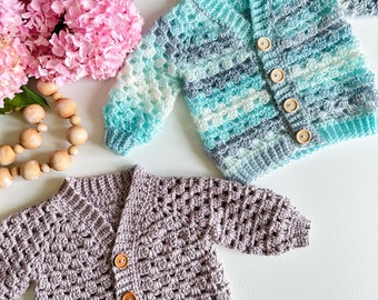 CROCHET PATTERN & VIDEO/ Mini Pop Cardigan Crochet Pattern / Easy Top-Down seamless crochet sweater for babies and children, granny stitch
