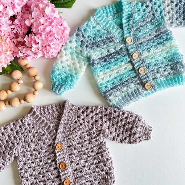 CROCHET PATTERN & VIDEO/ Mini Pop Cardigan Crochet Pattern / Easy Top-Down seamless crochet sweater for babies and children, granny stitch