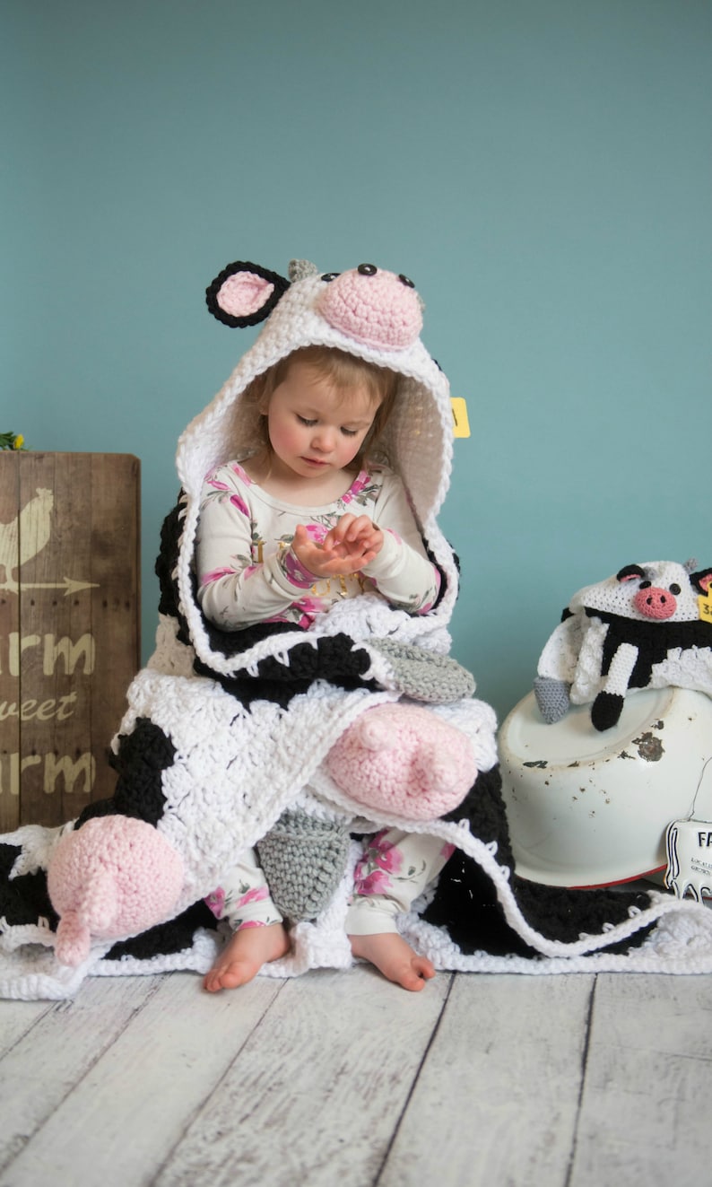 CROCHET PATTERN / Hooded Cow Blanket / Digital download / Baby Cow Blanket / Cow Costume image 10