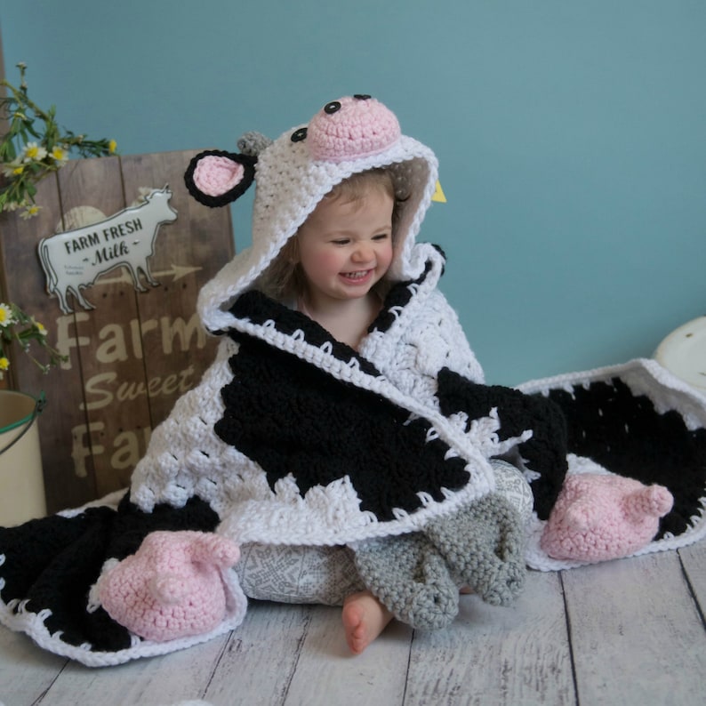 CROCHET PATTERN / Hooded Cow Blanket / Digital download / Baby Cow Blanket / Cow Costume image 7