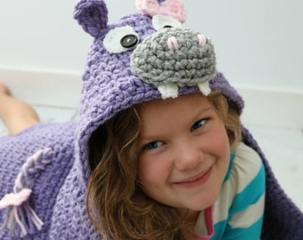 CROCHET PATTERN & VIDEO/ Hooded Hippo Blanket, crochet hooded blanket, crochet animal blanket