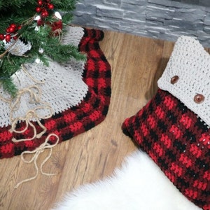 CROCHET PATTERN Buffalo Plaid Tree Skirt & Pillow Cover image 6