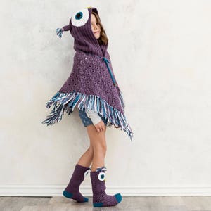 CROCHET PATTERN for Owl Poncho and Crochet Socks - Owl Poncho Crochet Pattern - Owl Poncho and Socks Pattern by MJ's Off The Hook Designs