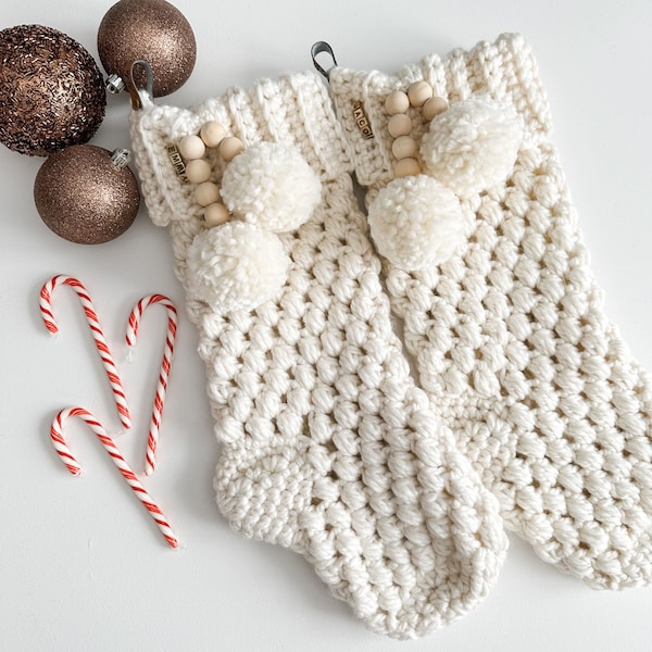CROCHET PATTERN & VIDEO/ Bulky and Quick Puff Stitch Stocking, Crochet Stocking Pdf Pattern, Easy Christmas Crochet Stocking Pattern