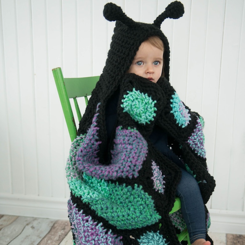 CROCHET PATTERN Hooded Butterfly Blanket image 4