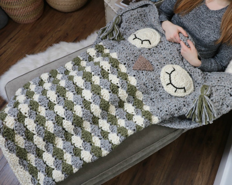 CROCHET PATTERN Sleepy Owl Cocoon Blanket image 7