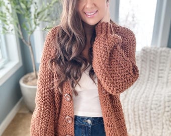 CROCHET PATTERN & VIDEO/ Crop or Not Cardigan, Oversized Cardigan, Cozy Crochet Cardigan, 2 versions, sizes Xs-5X, bulky cardigan, pdf