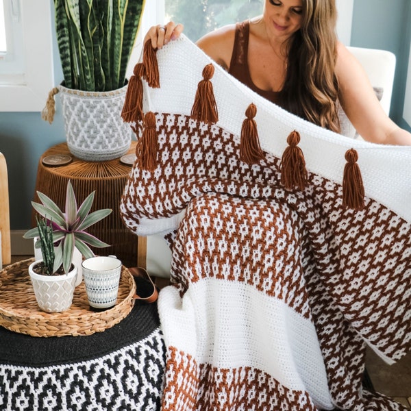 CROCHET PATTERN / Desert Dunes Mosaic Blanket / Overlay Mosaic Crochet Pattern