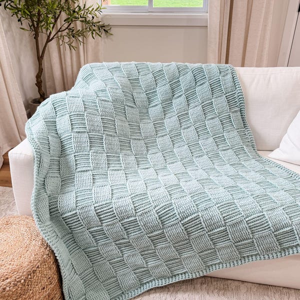 CROCHET PATTERN & VIDEO/ Seabreeze Basket Weave Blanket, Crochet Throw Blanket Pattern, Gifting, Home Decor, 5 sizes, Pdf, Baby Blanket
