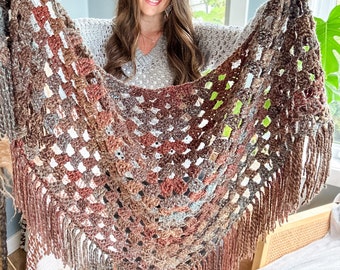 CROCHET SCARF PATTERN Shimmer Triangle Fringe Shawl / Crochet wrap