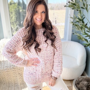 CROCHET PATTERN & VIDEO/ Gum Drop Pullover / crochet summer top / easy crochet sweater pattern / lace bobble stitch crochet top, sizes xs-5x