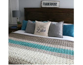 CROCHET PATTERN Bulky King Size Blanket - King Size Throw Pattern for Crochet - Farmhouse King Blanket Crochet Pattern