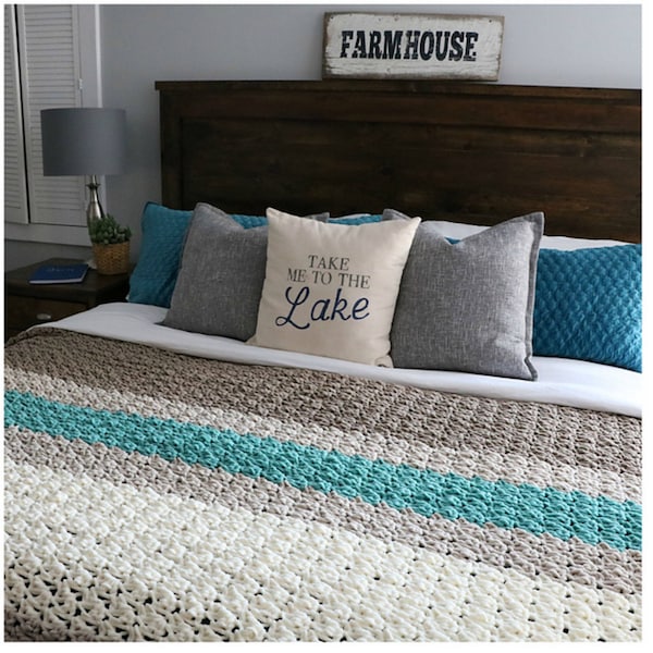 CROCHET PATTERN Bulky King Size Blanket - King Size Throw Pattern for Crochet - Farmhouse King Blanket Crochet Pattern